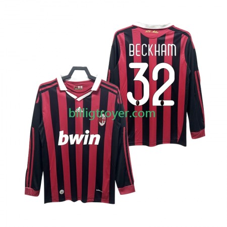Billige Fotballdrakter AC Milan BECKHAM 32 2009 2010 Retro Hjemmedraktsett Langermet